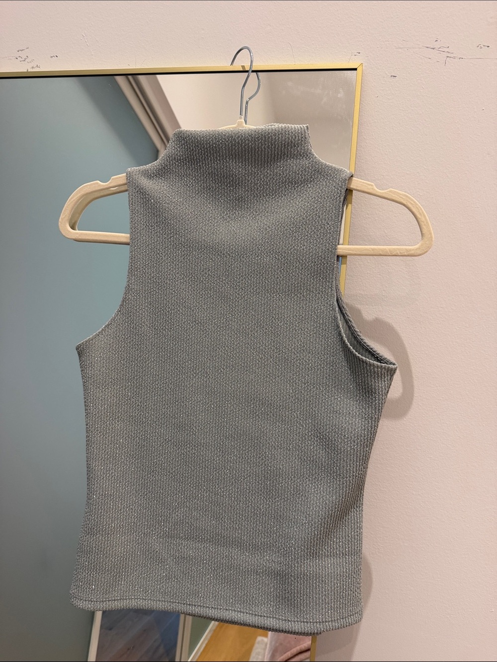 Sleeveless Mock Neck Knit Tank Top - Grayish/Blue